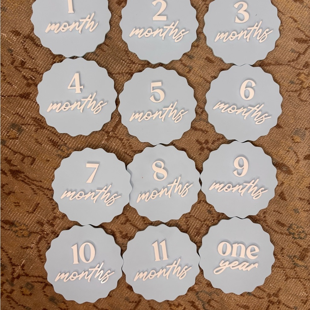 Custom Acrylic Monthly Milestone Party Discs - Blue and White